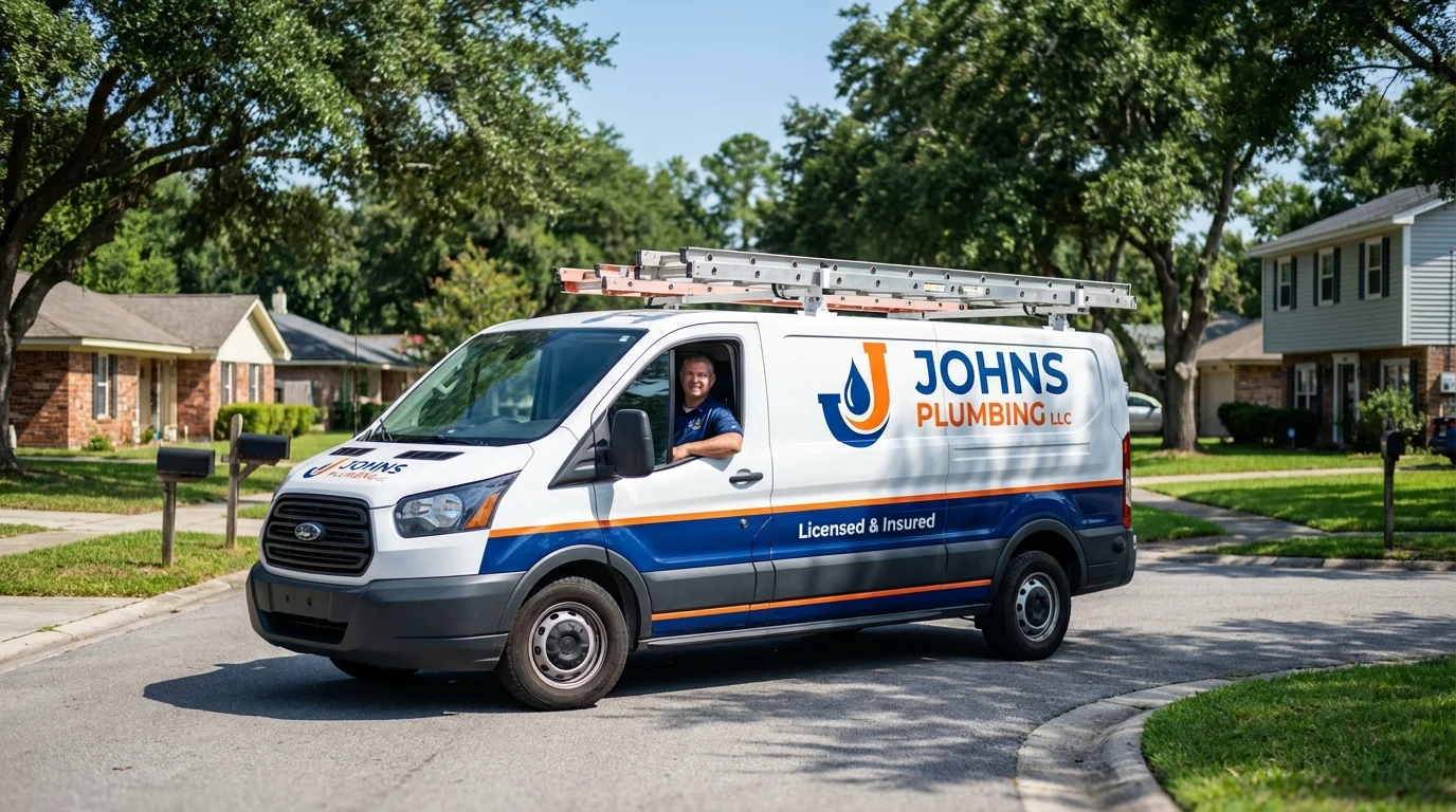 Johns Plumbing LLC service van in Grand Isle, LA