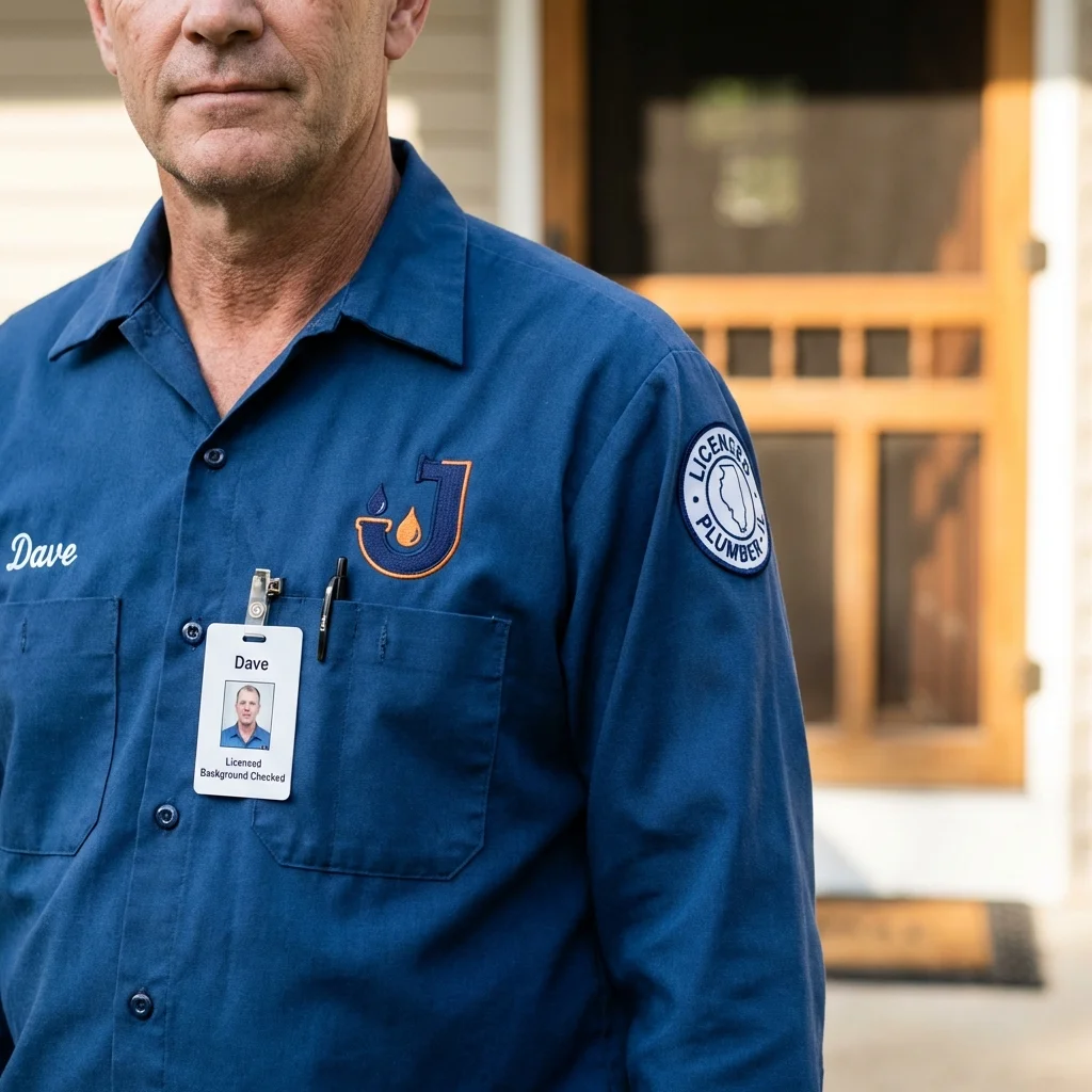 Licensed plumber showing ID badge in Grand Isle, LA