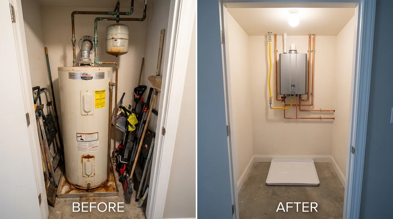 Tank water heater versus wall-mounted tankless unit comparison for Grand Isle, LA homeowners